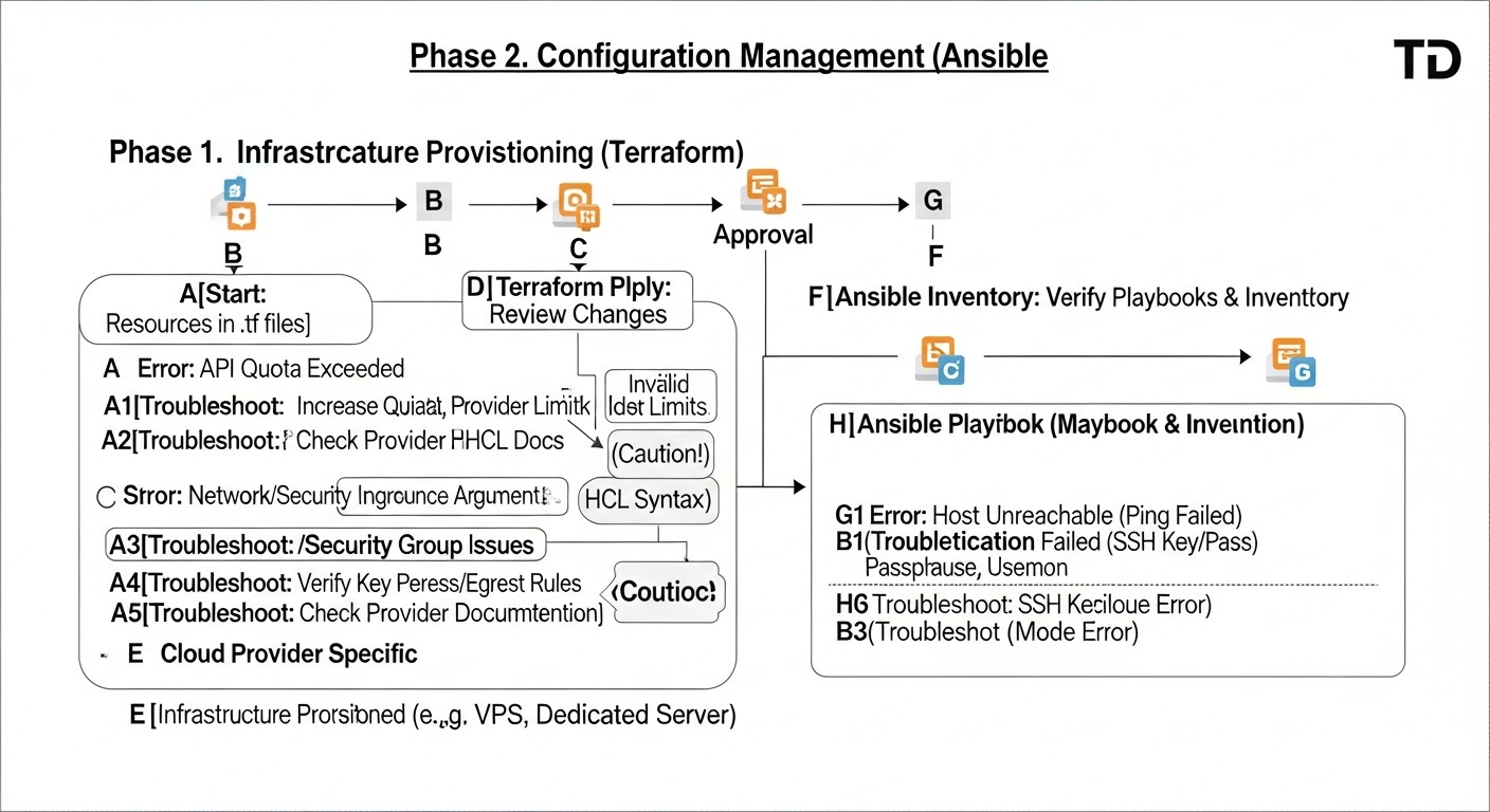 Схема: Типичные ошибки при работе с Terraform и Ansible