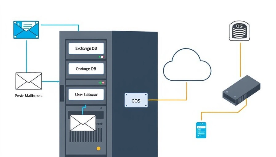 Illustration showing a mail server rack with data flowing via network lines to various backup destinations: a tape drive, a cloud storage icon, and an external hard drive, symbolizing a comprehensive backup strategy.