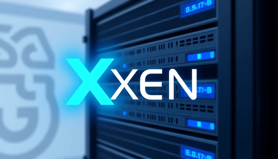 A server rack with a glowing blue Xen logo, symbolizing server virtualization.