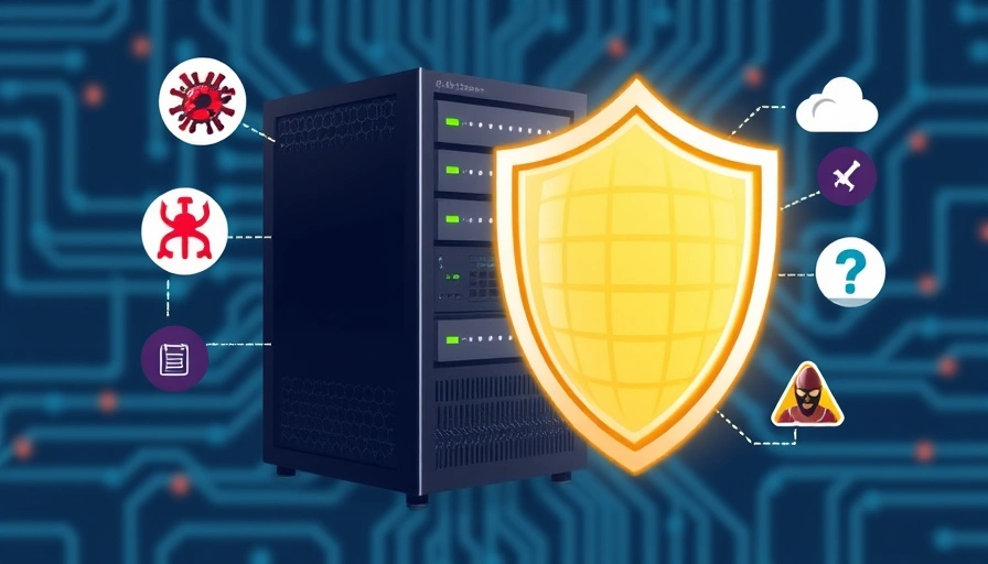 A digital shield protecting a server from cyber threats, symbolizing the critical role of a firewall.
