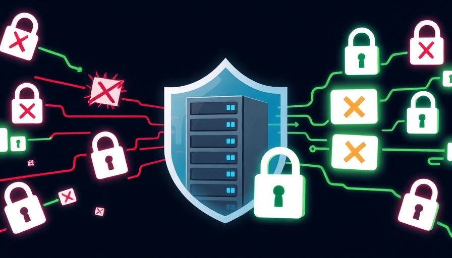 A digital illustration showing a server protected by a glowing firewall shield, deflecting malicious data packets and allowing secure connections to pass through.