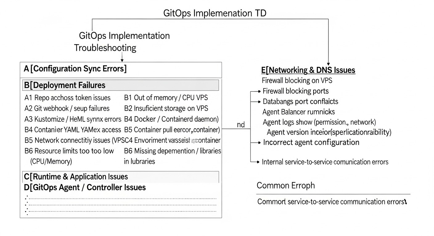 Схема: Типичные ошибки при внедрении GitOps на VPS/Dedicated