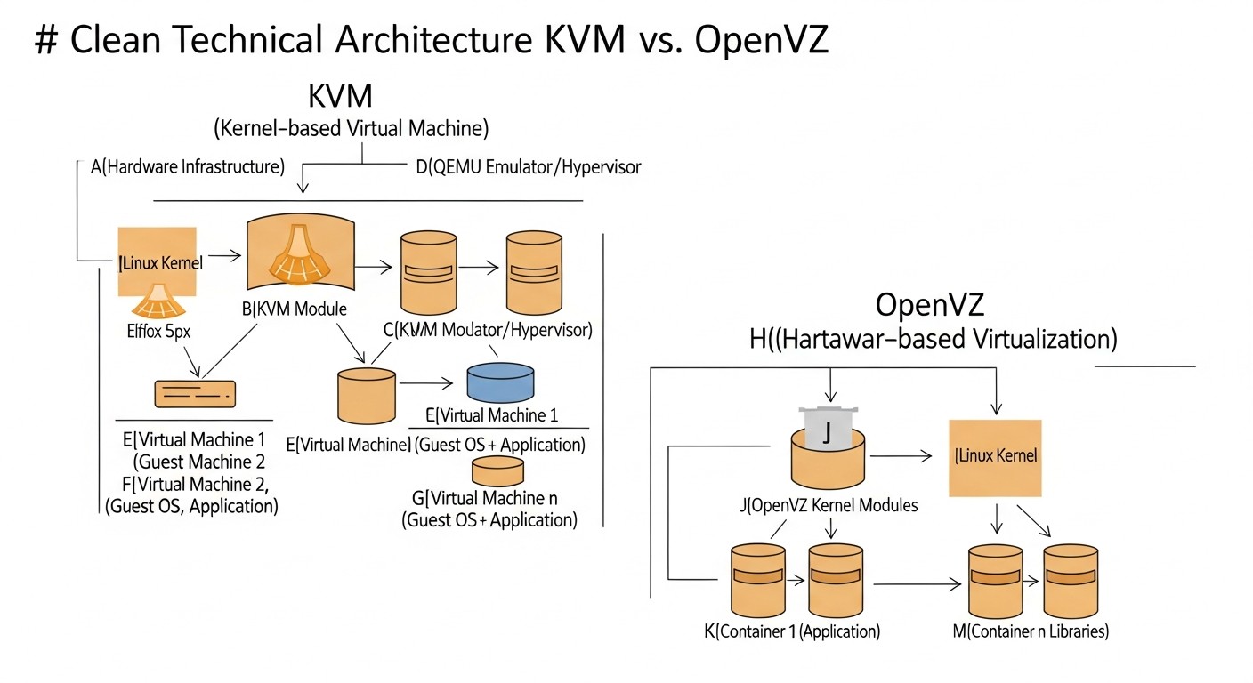 Diagram: Detailed Overview of KVM and OpenVZ: Architecture, Advantages, and Disadvantages